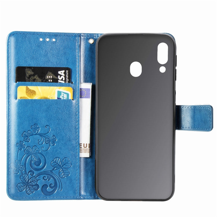 Lucky Clover Pressed Flowers Pattern Leather Case for Galaxy M20, with Holder & Card Slots & Wallet & Hand Strap