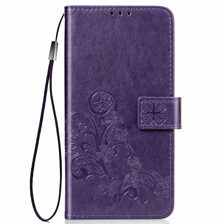 Lucky Clover Pressed Flowers Pattern Leather Case for Galaxy M20, with Holder & Card Slots & Wallet & Hand Strap