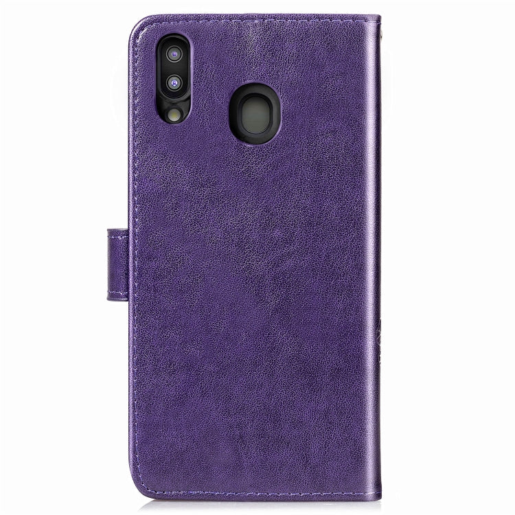 Lucky Clover Pressed Flowers Pattern Leather Case for Galaxy M20, with Holder & Card Slots & Wallet & Hand Strap