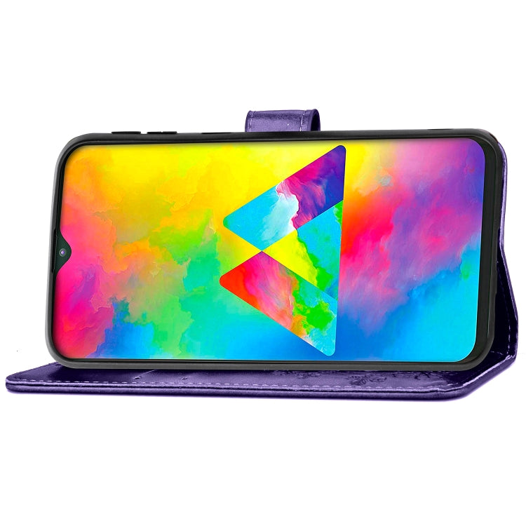 Lucky Clover Pressed Flowers Pattern Leather Case for Galaxy M20, with Holder & Card Slots & Wallet & Hand Strap