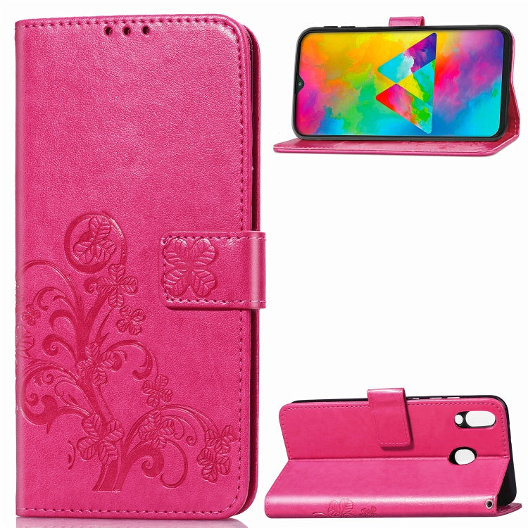 Lucky Clover Pressed Flowers Pattern Leather Case for Galaxy M20, with Holder & Card Slots & Wallet & Hand Strap