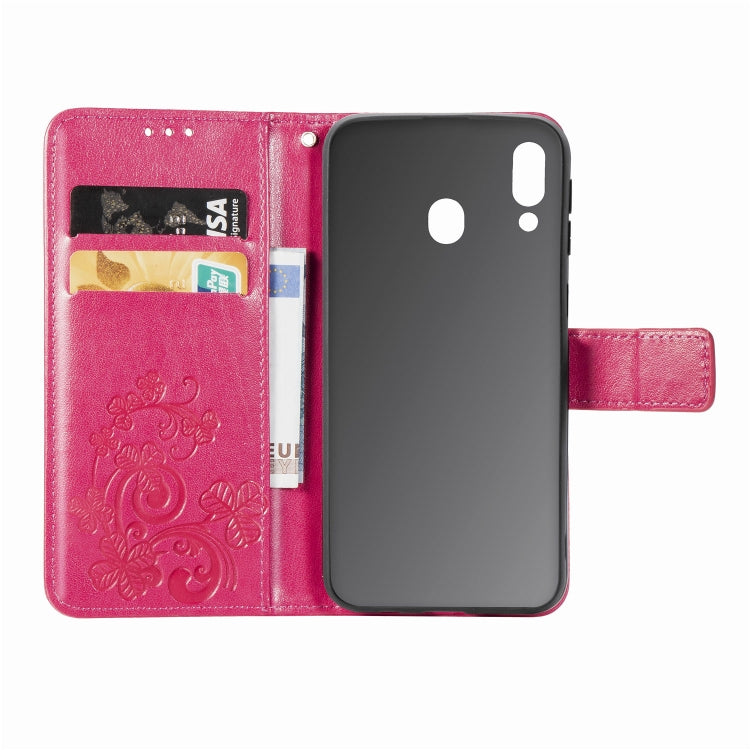 Lucky Clover Pressed Flowers Pattern Leather Case for Galaxy M20, with Holder & Card Slots & Wallet & Hand Strap