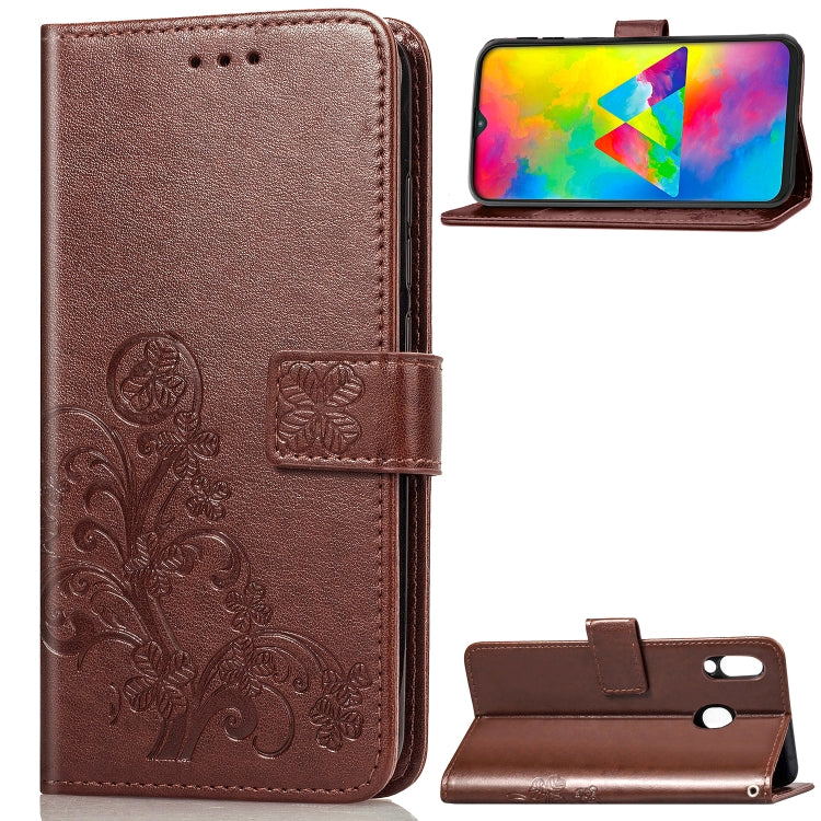 Lucky Clover Pressed Flowers Pattern Leather Case for Galaxy M20, with Holder & Card Slots & Wallet & Hand Strap