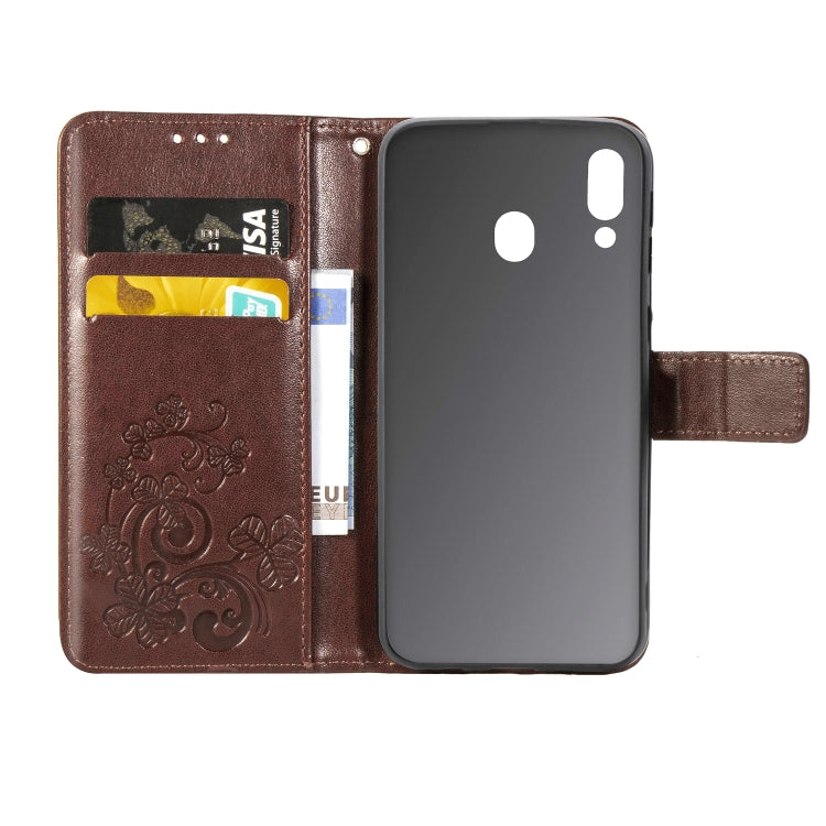 Lucky Clover Pressed Flowers Pattern Leather Case for Galaxy M20, with Holder & Card Slots & Wallet & Hand Strap