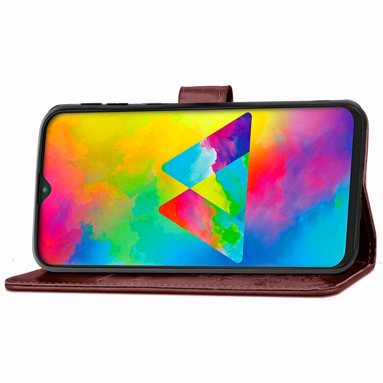 Lucky Clover Pressed Flowers Pattern Leather Case for Galaxy M20, with Holder & Card Slots & Wallet & Hand Strap