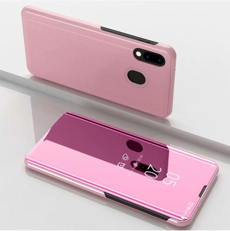 Electroplating Mirror Horizontal Flip Leather Case for Galaxy A30/A20 , with Holder