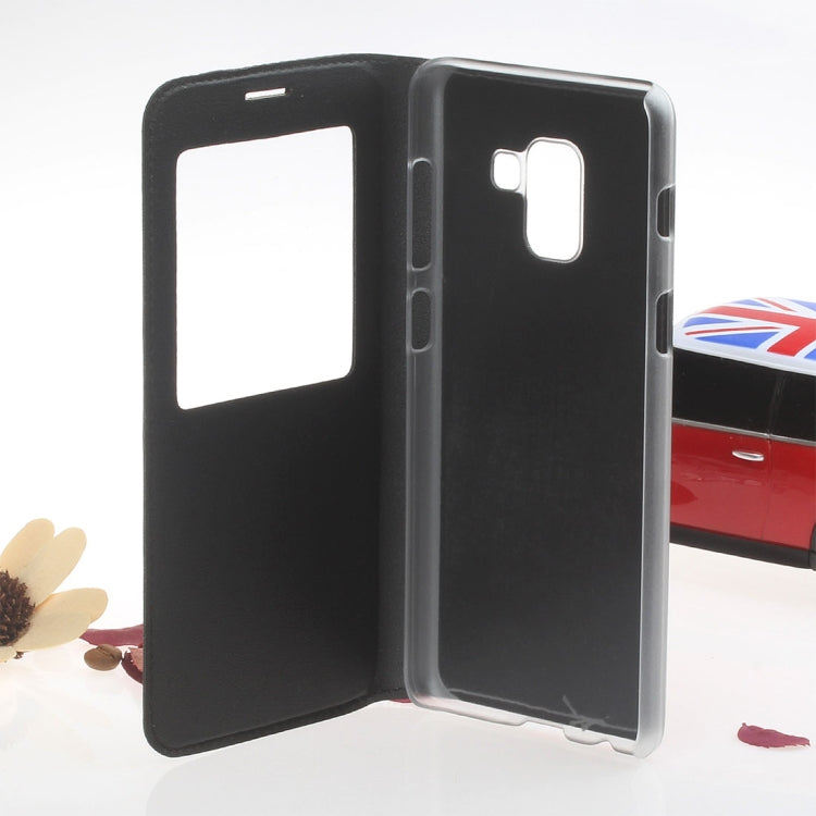 For Galaxy A8 (2018) Litchi Texture Horizontal Flip Leather Case with Call Display ID