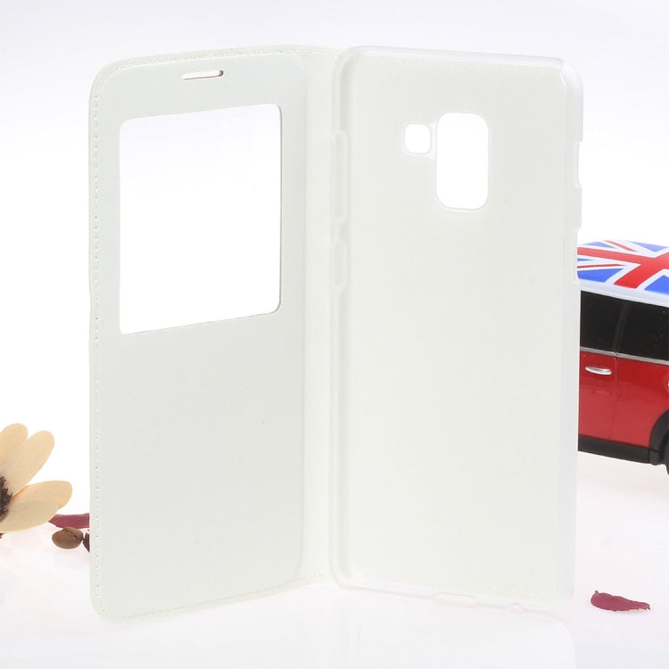 For Galaxy A8 (2018) Litchi Texture Horizontal Flip Leather Case with Call Display ID