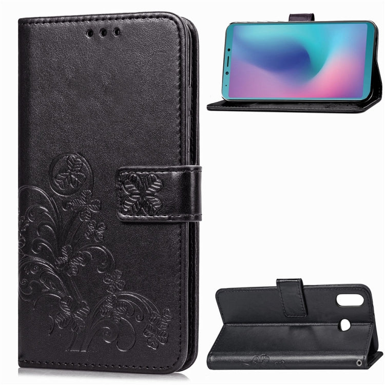 Lucky Clover Pressed Flowers Pattern Leather Case for Galaxy A6s, with Holder & Card Slots & Wallet & Hand Strap