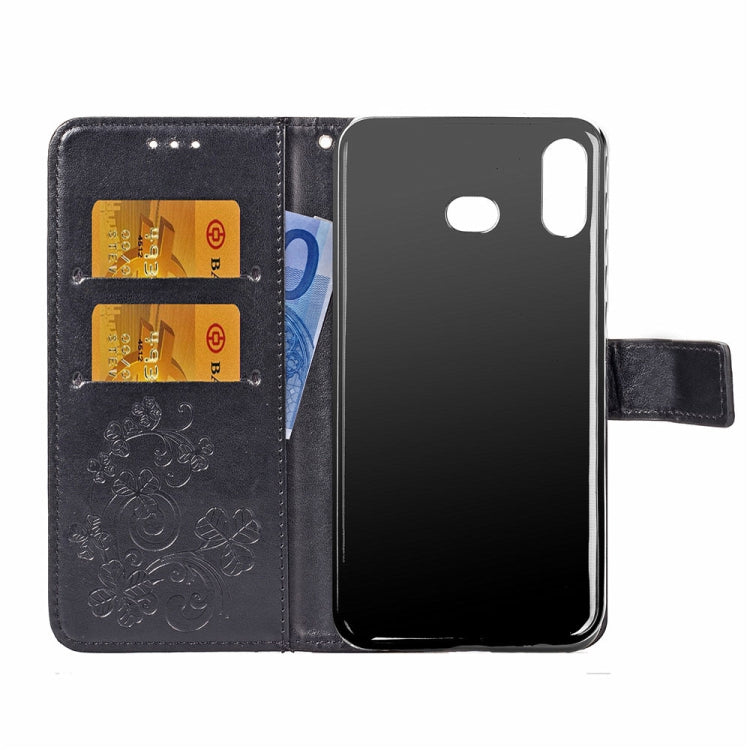 Lucky Clover Pressed Flowers Pattern Leather Case for Galaxy A6s, with Holder & Card Slots & Wallet & Hand Strap