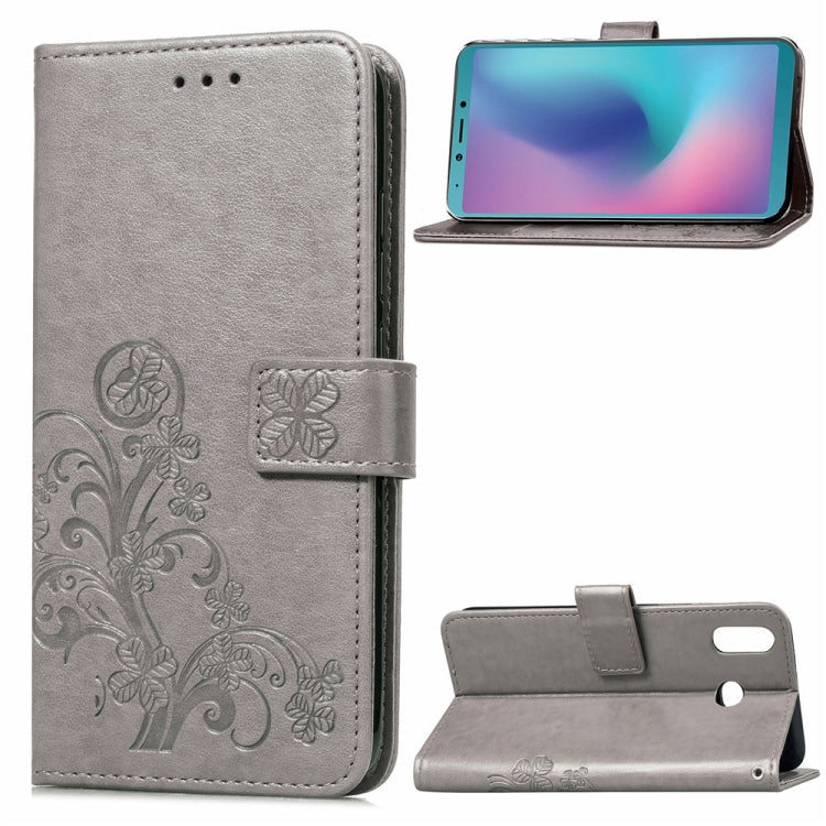 Lucky Clover Pressed Flowers Pattern Leather Case for Galaxy A6s, with Holder & Card Slots & Wallet & Hand Strap