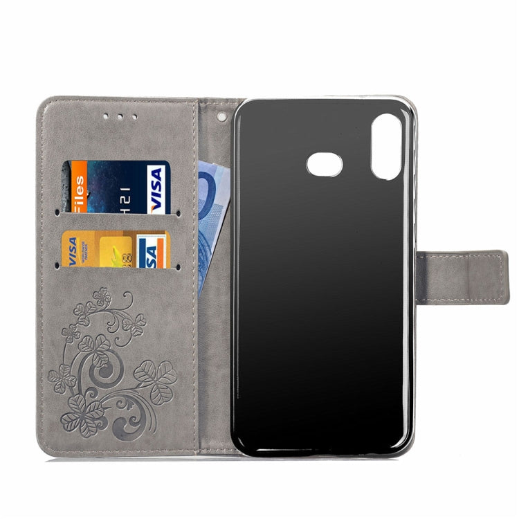 Lucky Clover Pressed Flowers Pattern Leather Case for Galaxy A6s, with Holder & Card Slots & Wallet & Hand Strap
