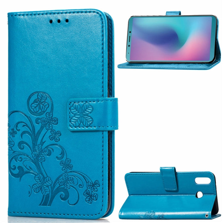 Lucky Clover Pressed Flowers Pattern Leather Case for Galaxy A6s, with Holder & Card Slots & Wallet & Hand Strap