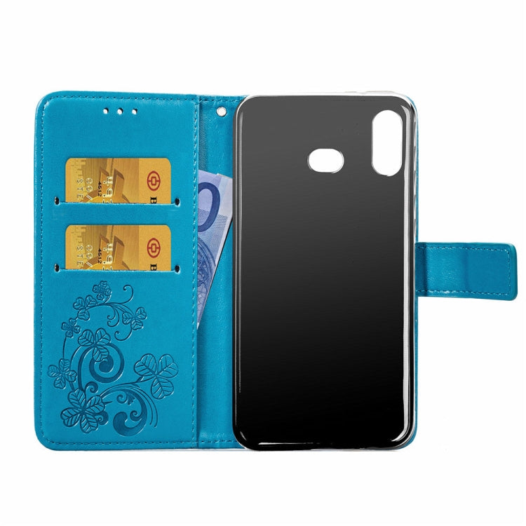 Lucky Clover Pressed Flowers Pattern Leather Case for Galaxy A6s, with Holder & Card Slots & Wallet & Hand Strap
