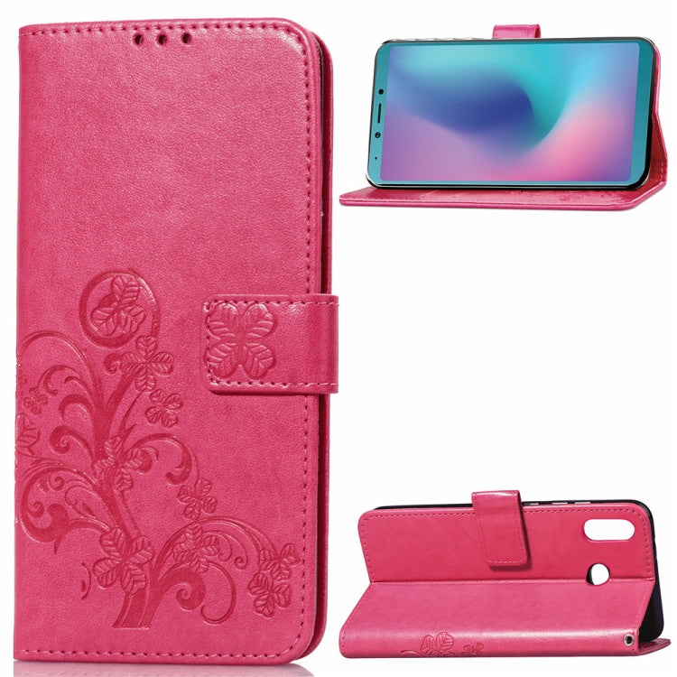 Lucky Clover Pressed Flowers Pattern Leather Case for Galaxy A6s, with Holder & Card Slots & Wallet & Hand Strap