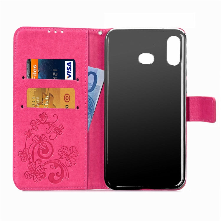 Lucky Clover Pressed Flowers Pattern Leather Case for Galaxy A6s, with Holder & Card Slots & Wallet & Hand Strap