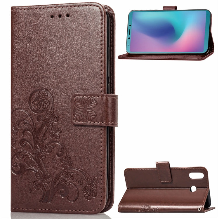 Lucky Clover Pressed Flowers Pattern Leather Case for Galaxy A6s, with Holder & Card Slots & Wallet & Hand Strap