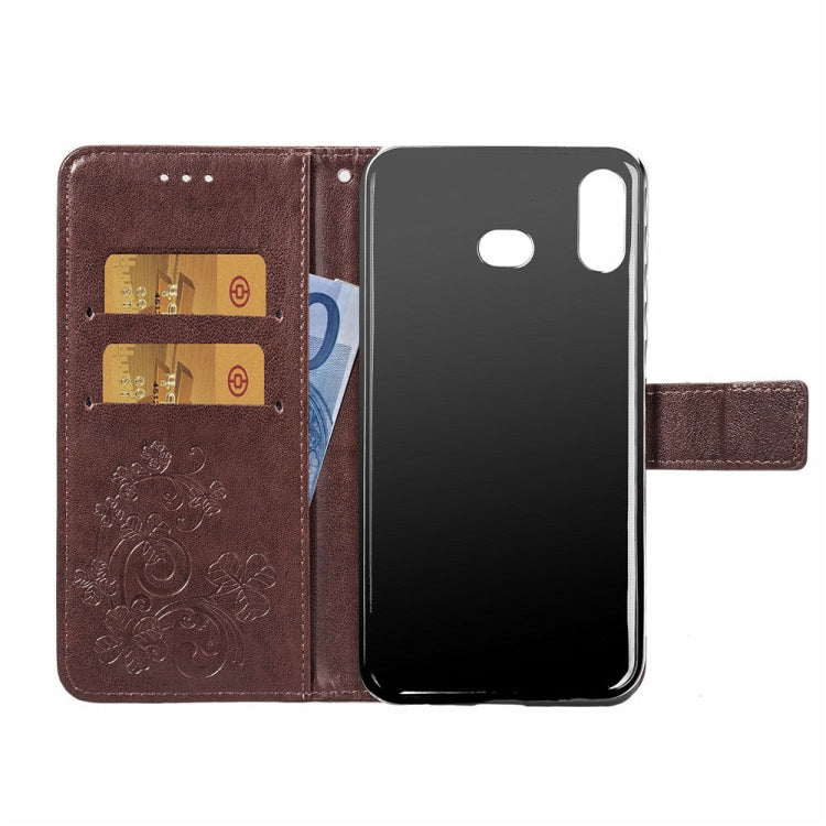 Lucky Clover Pressed Flowers Pattern Leather Case for Galaxy A6s, with Holder & Card Slots & Wallet & Hand Strap