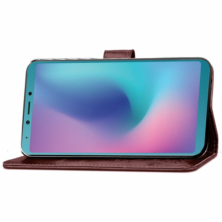 Lucky Clover Pressed Flowers Pattern Leather Case for Galaxy A6s, with Holder & Card Slots & Wallet & Hand Strap