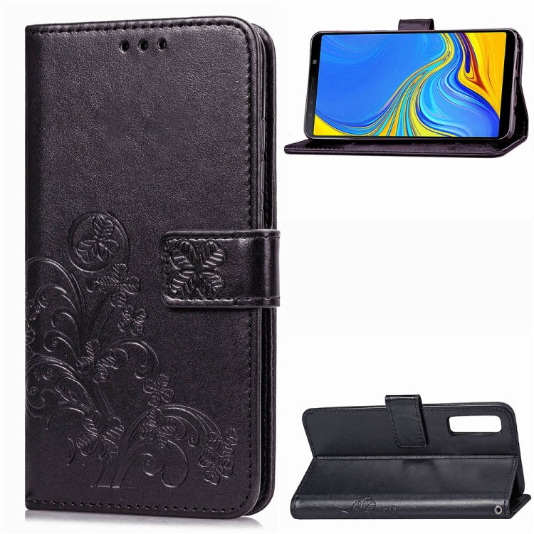 Lucky Clover Pressed Flowers Pattern Leather Case for Galaxy A7 (2018), with Holder & Card Slots & Wallet & Hand Strap