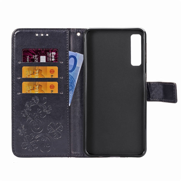 Lucky Clover Pressed Flowers Pattern Leather Case for Galaxy A7 (2018), with Holder & Card Slots & Wallet & Hand Strap