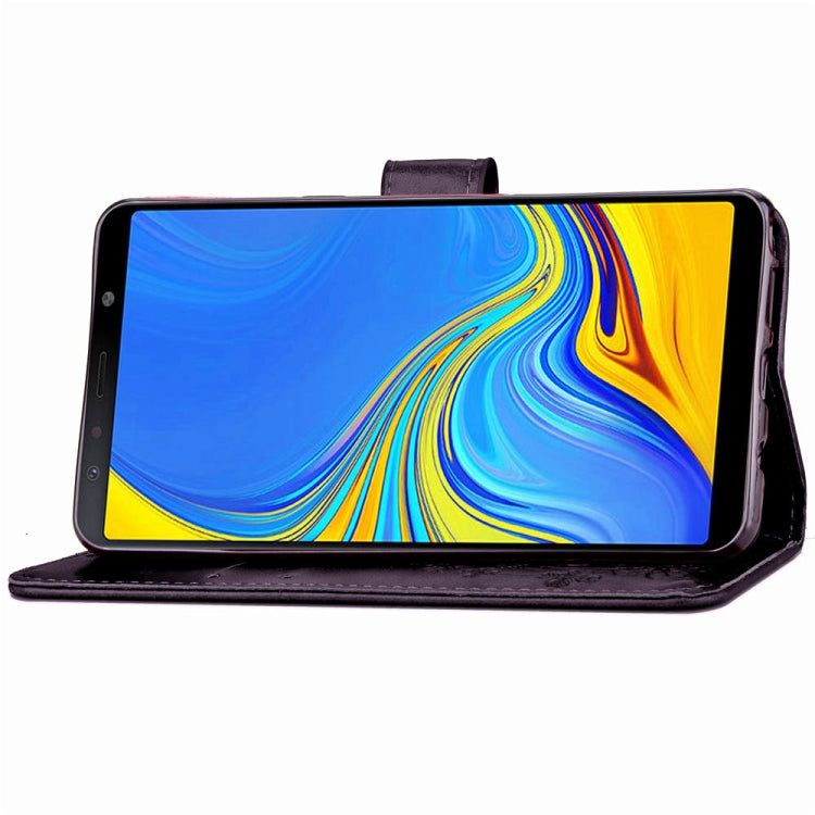 Lucky Clover Pressed Flowers Pattern Leather Case for Galaxy A7 (2018), with Holder & Card Slots & Wallet & Hand Strap