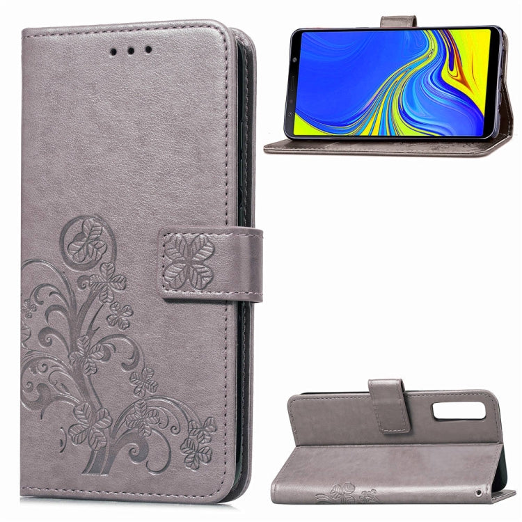 Lucky Clover Pressed Flowers Pattern Leather Case for Galaxy A7 (2018), with Holder & Card Slots & Wallet & Hand Strap
