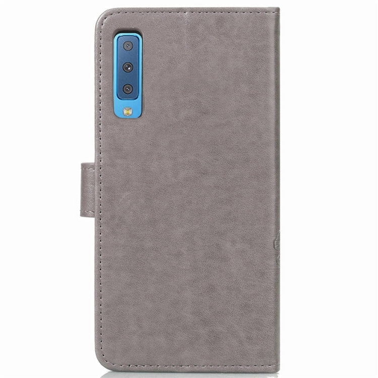 Lucky Clover Pressed Flowers Pattern Leather Case for Galaxy A7 (2018), with Holder & Card Slots & Wallet & Hand Strap