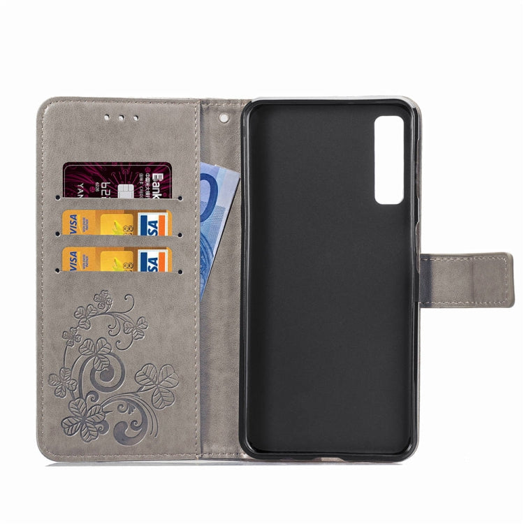 Lucky Clover Pressed Flowers Pattern Leather Case for Galaxy A7 (2018), with Holder & Card Slots & Wallet & Hand Strap