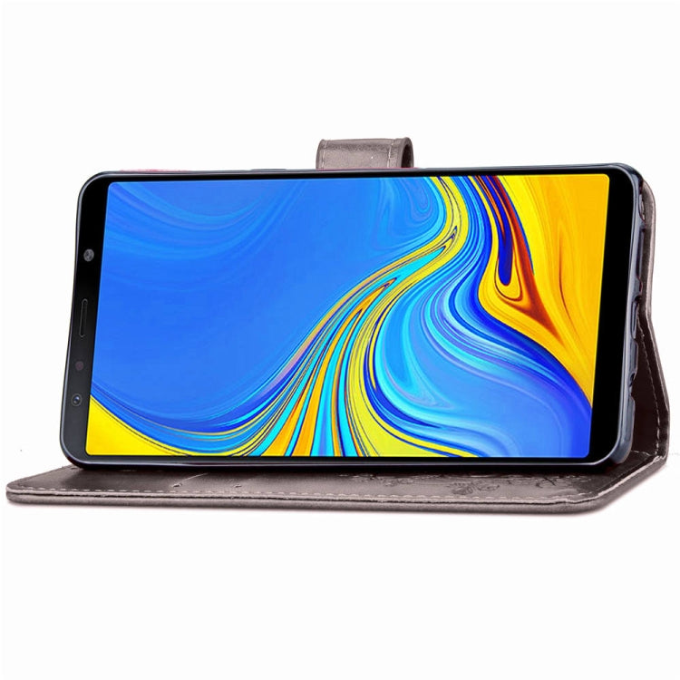 Lucky Clover Pressed Flowers Pattern Leather Case for Galaxy A7 (2018), with Holder & Card Slots & Wallet & Hand Strap