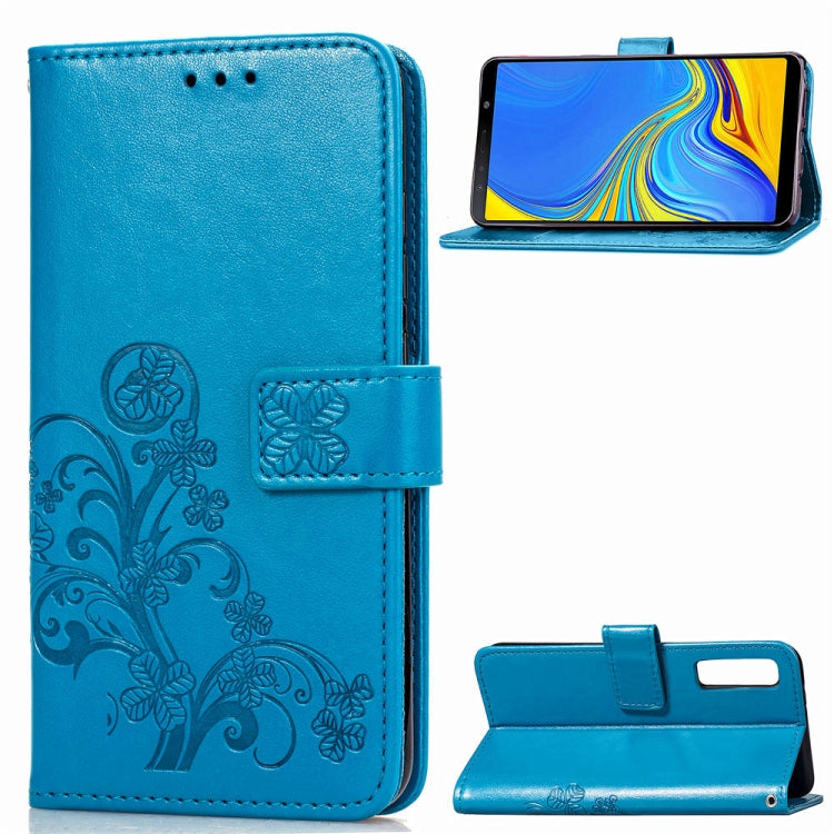 Lucky Clover Pressed Flowers Pattern Leather Case for Galaxy A7 (2018), with Holder & Card Slots & Wallet & Hand Strap