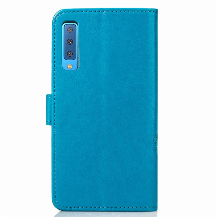 Lucky Clover Pressed Flowers Pattern Leather Case for Galaxy A7 (2018), with Holder & Card Slots & Wallet & Hand Strap