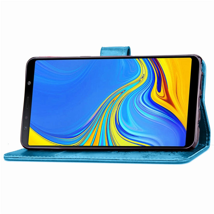 Lucky Clover Pressed Flowers Pattern Leather Case for Galaxy A7 (2018), with Holder & Card Slots & Wallet & Hand Strap