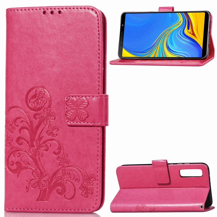 Lucky Clover Pressed Flowers Pattern Leather Case for Galaxy A7 (2018), with Holder & Card Slots & Wallet & Hand Strap