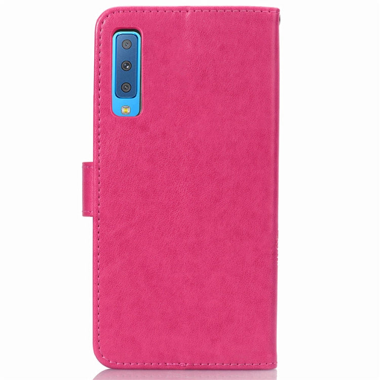 Lucky Clover Pressed Flowers Pattern Leather Case for Galaxy A7 (2018), with Holder & Card Slots & Wallet & Hand Strap