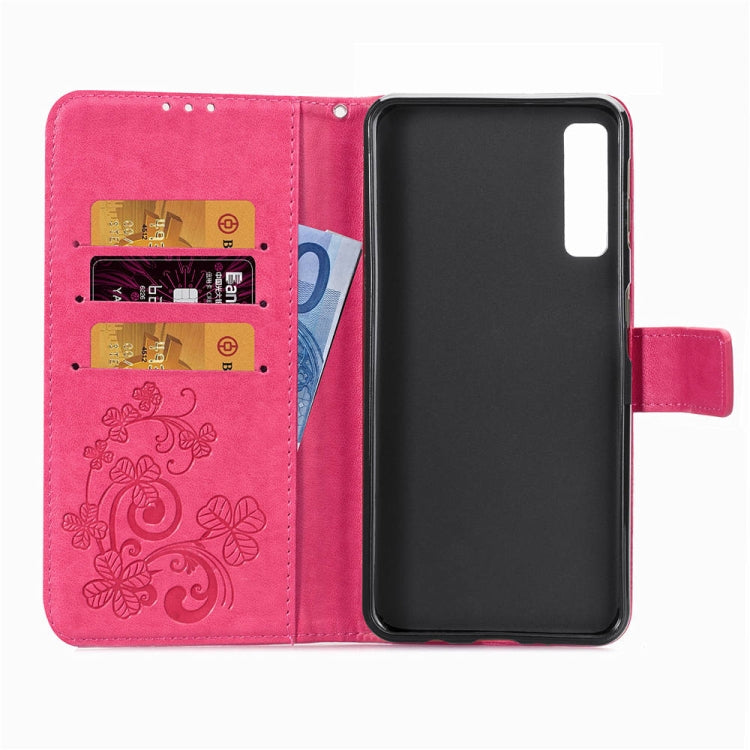 Lucky Clover Pressed Flowers Pattern Leather Case for Galaxy A7 (2018), with Holder & Card Slots & Wallet & Hand Strap