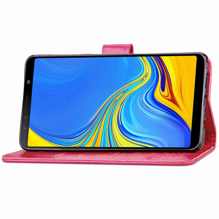 Lucky Clover Pressed Flowers Pattern Leather Case for Galaxy A7 (2018), with Holder & Card Slots & Wallet & Hand Strap