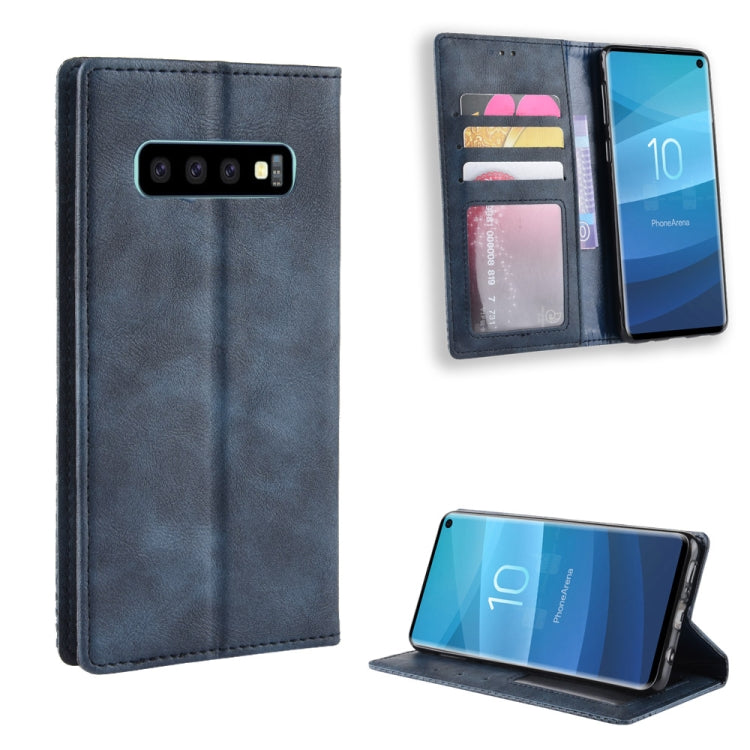 Magnetic Buckle Retro Crazy Horse Texture Horizontal Flip Leather Case for Galaxy S10 (5G), with Holder & Card Slots & Photo Frame