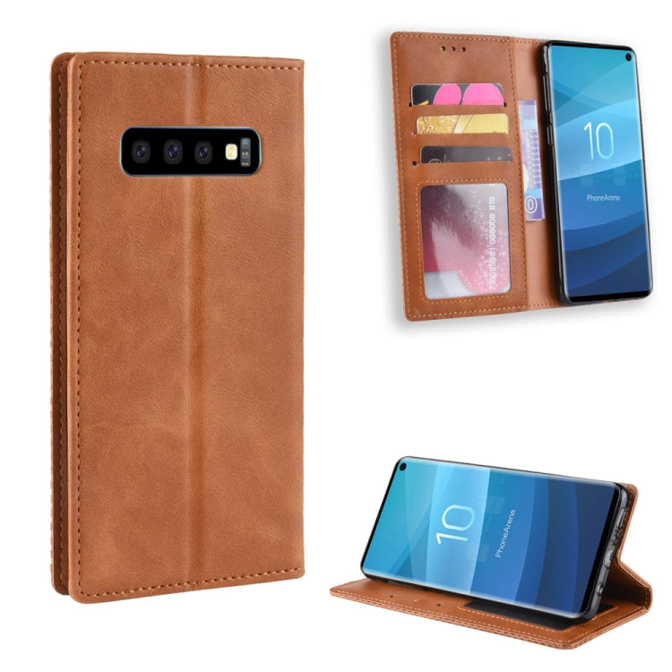 Magnetic Buckle Retro Crazy Horse Texture Horizontal Flip Leather Case for Galaxy S10 (5G), with Holder & Card Slots & Photo Frame