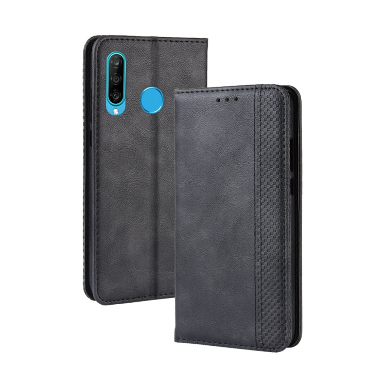 Magnetic Buckle Retro Crazy Horse Texture Horizontal Flip Leather Case for Galaxy M30, with Holder & Card Slots & Photo Frame