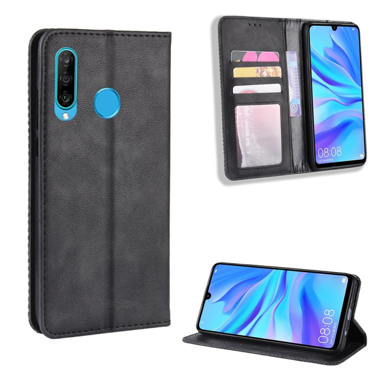 Magnetic Buckle Retro Crazy Horse Texture Horizontal Flip Leather Case for Galaxy M30, with Holder & Card Slots & Photo Frame