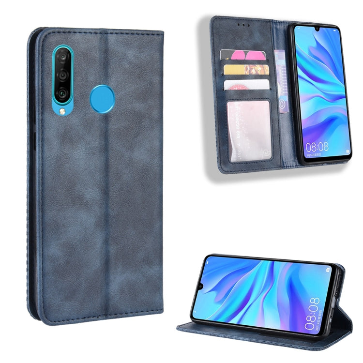 Magnetic Buckle Retro Crazy Horse Texture Horizontal Flip Leather Case for Galaxy M30, with Holder & Card Slots & Photo Frame
