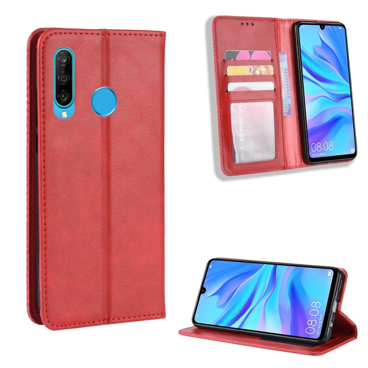 Magnetic Buckle Retro Crazy Horse Texture Horizontal Flip Leather Case for Galaxy M30, with Holder & Card Slots & Photo Frame