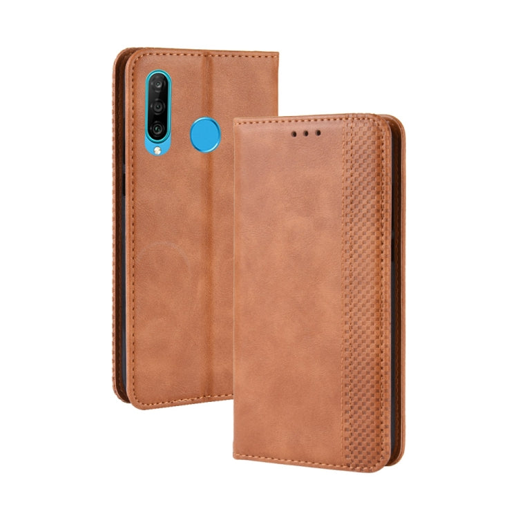 Magnetic Buckle Retro Crazy Horse Texture Horizontal Flip Leather Case for Galaxy M30, with Holder & Card Slots & Photo Frame