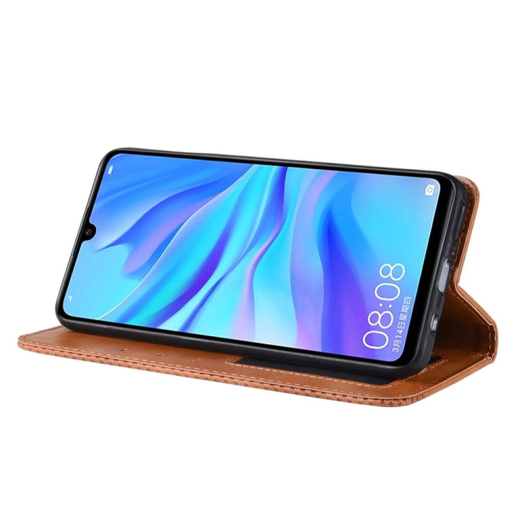 Magnetic Buckle Retro Crazy Horse Texture Horizontal Flip Leather Case for Galaxy M30, with Holder & Card Slots & Photo Frame