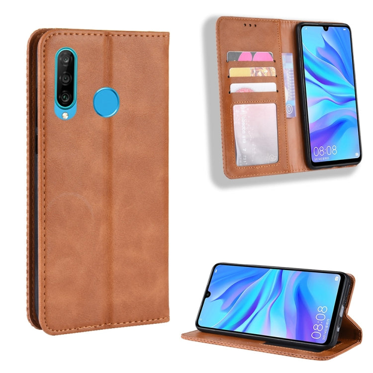 Magnetic Buckle Retro Crazy Horse Texture Horizontal Flip Leather Case for Galaxy M30, with Holder & Card Slots & Photo Frame