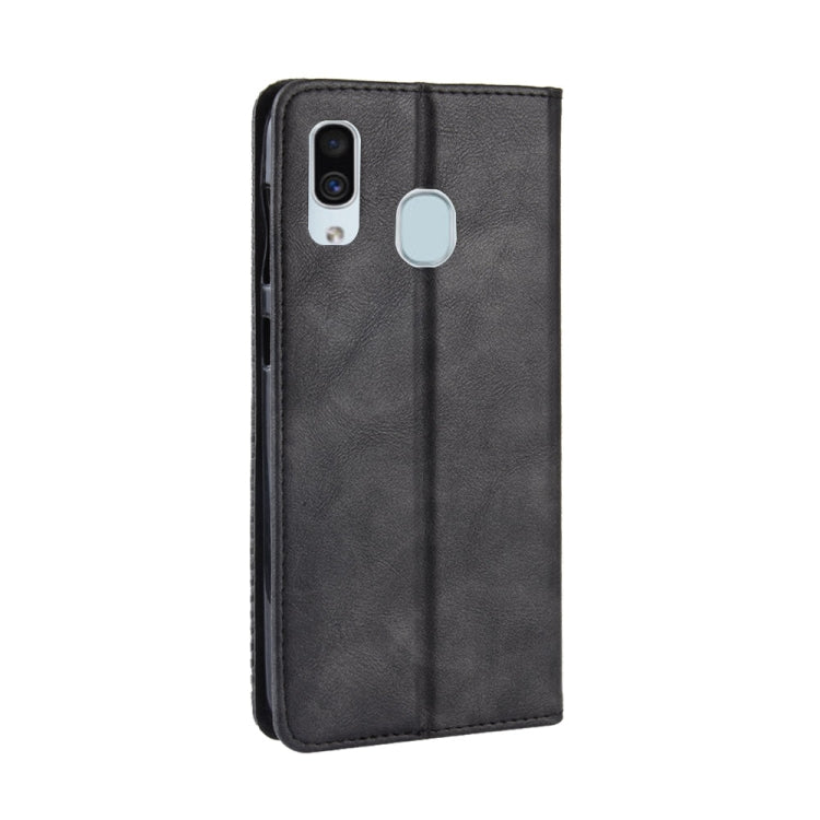 Magnetic Buckle Retro Crazy Horse Texture Horizontal Flip Leather Case for Galaxy A20/A30, with Holder & Card Slots & Photo Frame