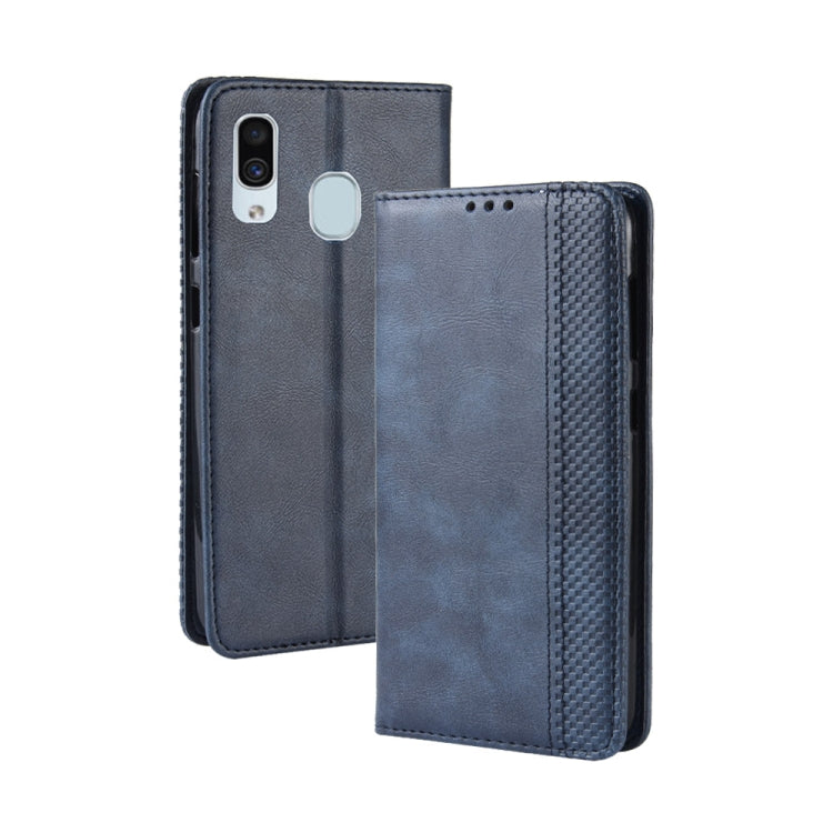 Magnetic Buckle Retro Crazy Horse Texture Horizontal Flip Leather Case for Galaxy A20/A30, with Holder & Card Slots & Photo Frame