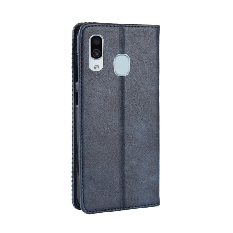 Magnetic Buckle Retro Crazy Horse Texture Horizontal Flip Leather Case for Galaxy A20/A30, with Holder & Card Slots & Photo Frame