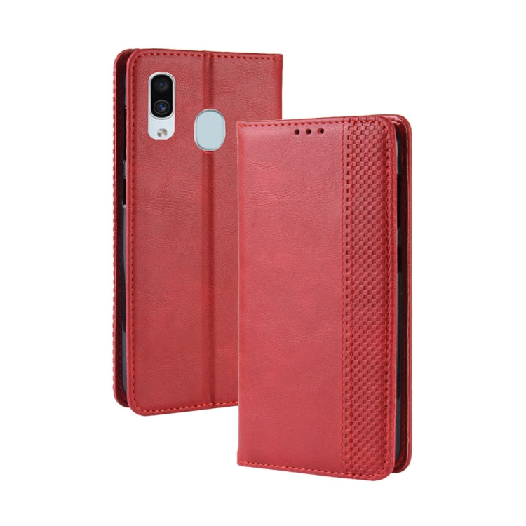 Magnetic Buckle Retro Crazy Horse Texture Horizontal Flip Leather Case for Galaxy A20/A30, with Holder & Card Slots & Photo Frame